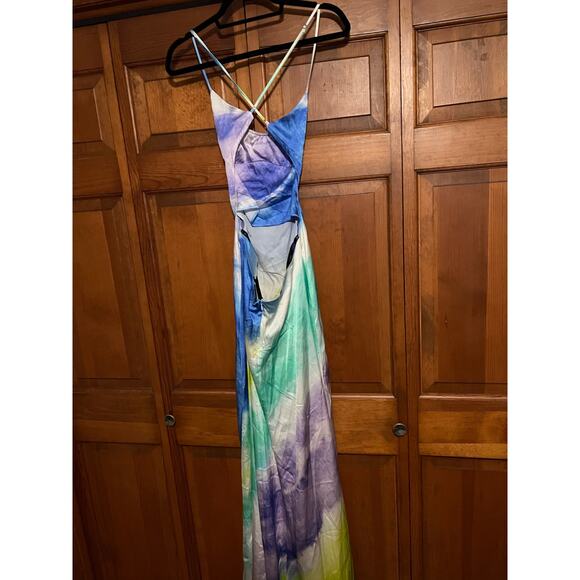 NWT Revolve Retrofete Women's Scarlett Silk Maxi Dress Watercolor Wave Size L - Picture 9 of 16